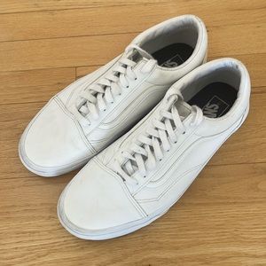 All White Leather Vans Old Skool